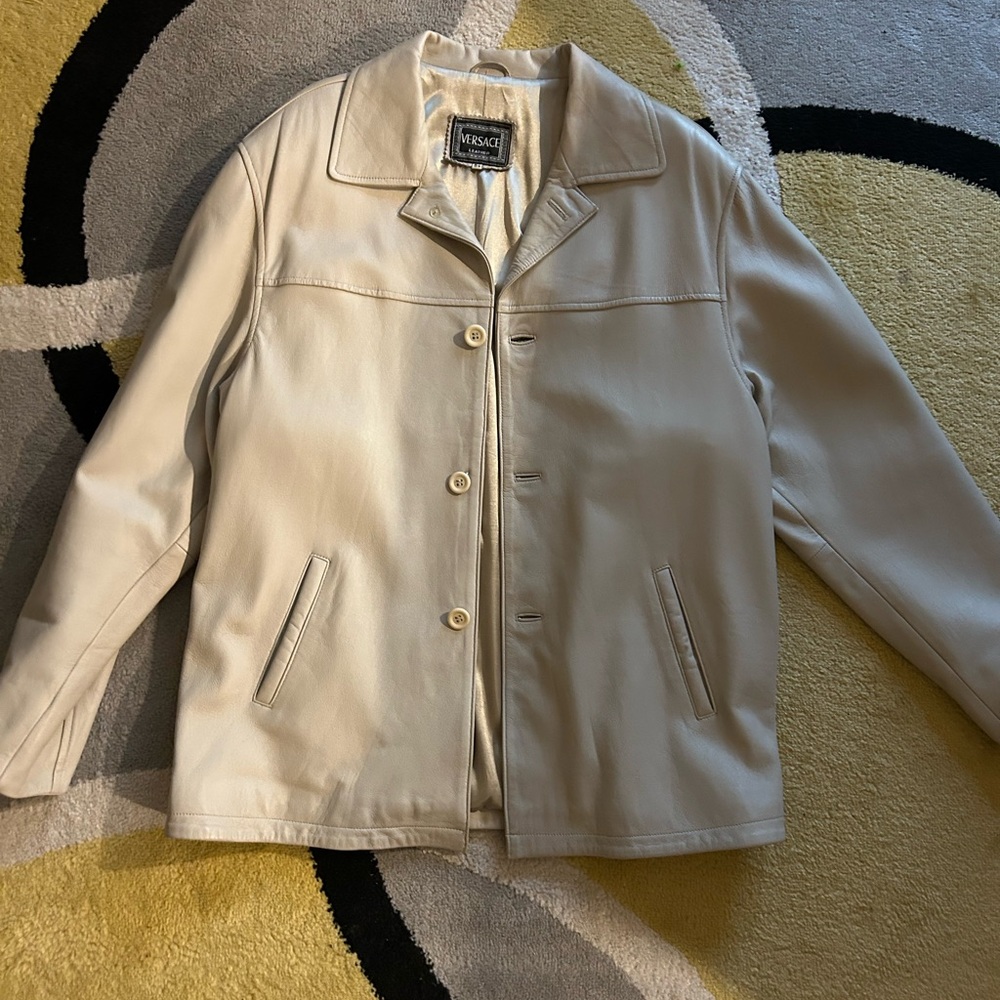 VERSACE Men’s Genuine Leather Jacket – Size XL (54) – Beige – Italian Luxury